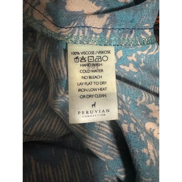 Peruvian Connection Saffron and Teal Boho Floral Viscose Dress — Size M - Picture 6 of 6